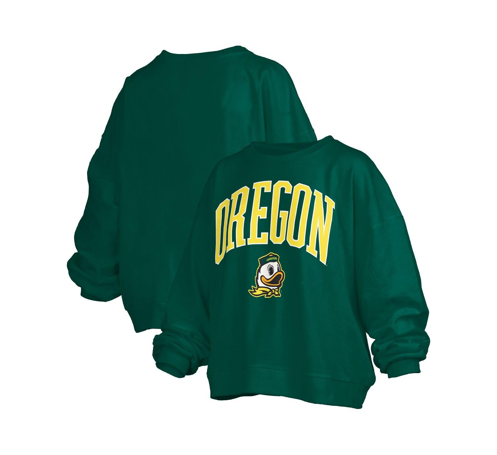 Pressbox Women's Green Oregon Ducks Janise Arch Over Logo Waist Length Oversized Pullover Sweatshirt