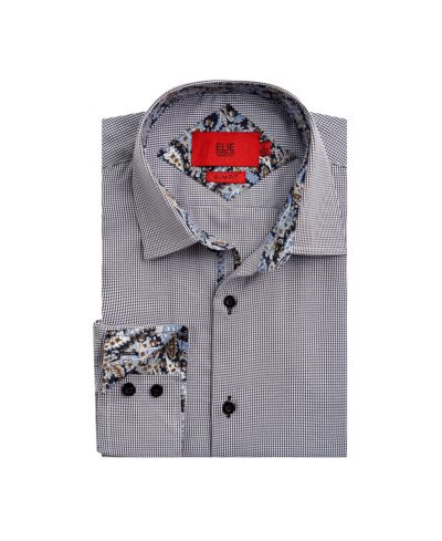Elie Balleh Big Boys Black Slim Fit Houndstooth Dress Button-Down Shirt
