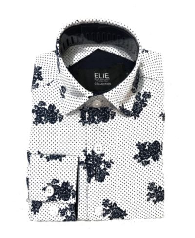 Elie Balleh Big Boys White Floral Print Slim Fit Short Sleeve Shirt