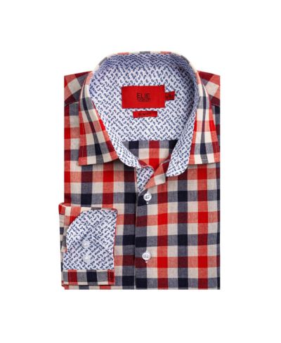 Elie Balleh Big Boys Red Slim Fit Plaid Dress Shirt
