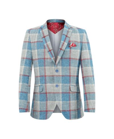 Elie Balleh Boys Blue Slim Fit Plaid Blazer