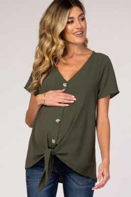 Женский топ Pinkblush Light Olive с пуговицами и завязками