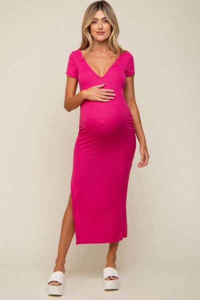Платье Pinkblush Women's Fuchsia Basic Ribbed Side Slit Midi