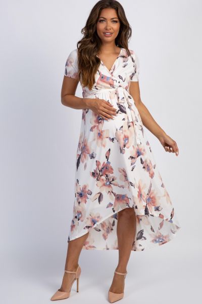 Женское платье Pinkblush Women's Ivory Watercolor Floral Hi-Low Wrap Dress