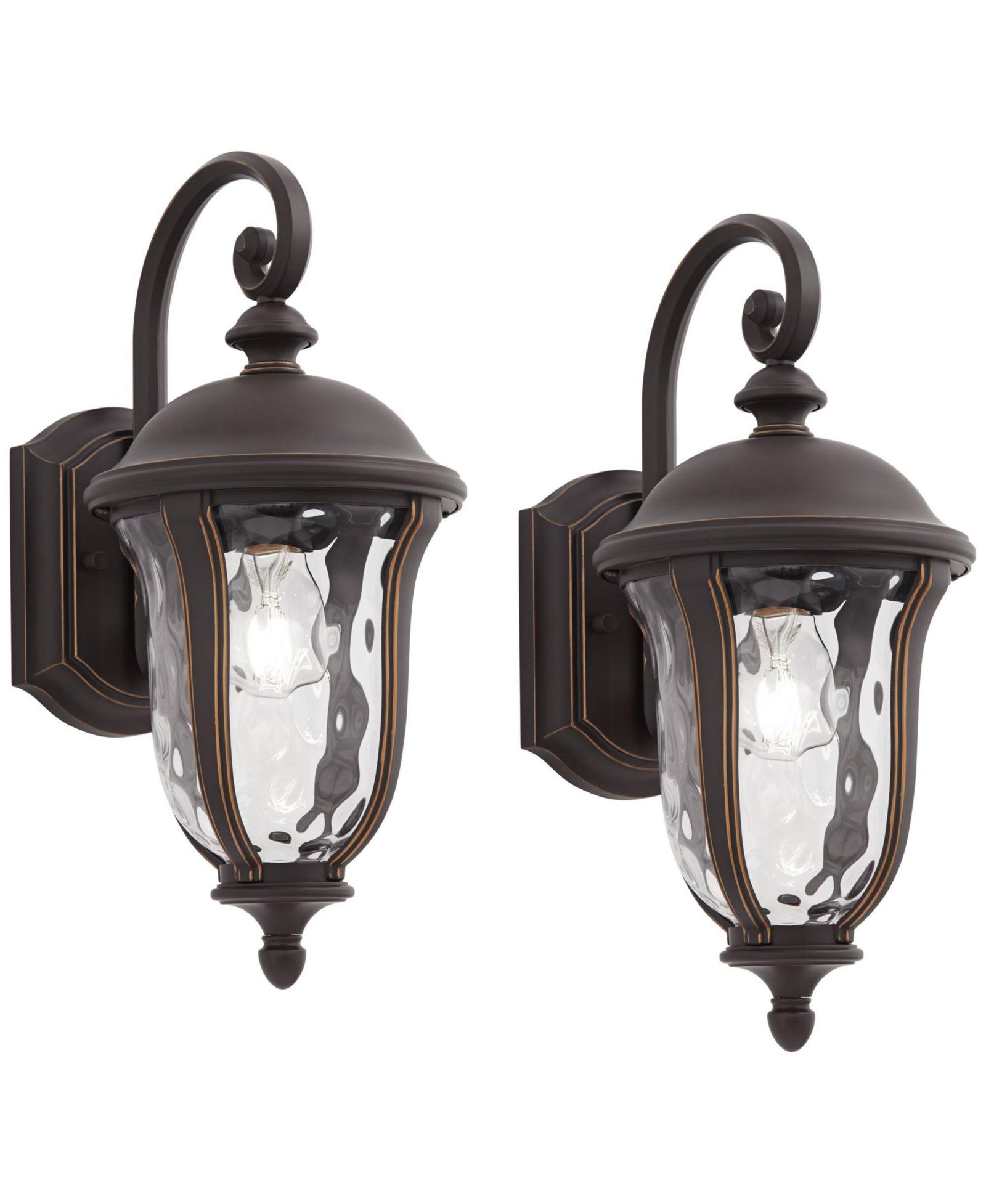 John Timberland Park Sienna Rustic Vintage Outdoor Wall Light Fixtures Set of 2 Bronze Metal 16 3/4" Clear Hammered Glass for Post Exterior