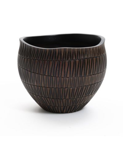 LuxenHome V-Pattern Polyresin Round Planter