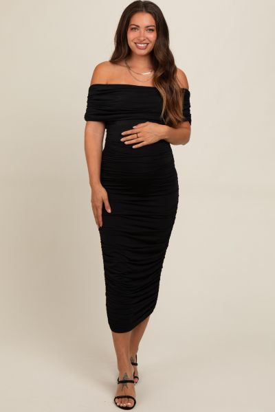 Женское миди-платье Pinkblush Women's Black Off Shoulder Ruched