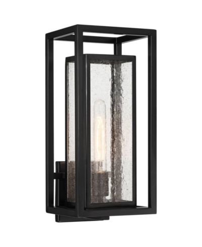 Possini Euro Design Amir 18" High Modern Outdoor Wall Light Fixture Mount Porch House Weatherproof Black Clear Glass Shade