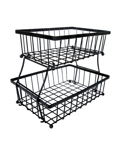 Sunnydaze Decor Indoor Metal Wire 2-Tier Collapsible Tabletop Storage Basket