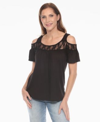 Женский трикотажный топ White Mark Cold Shoulder Lace Trim