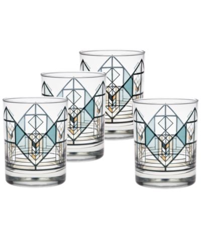 Frank Lloyd Wright Lake Geneva Tulip Double Old Fashioned Glasses, Set of 4