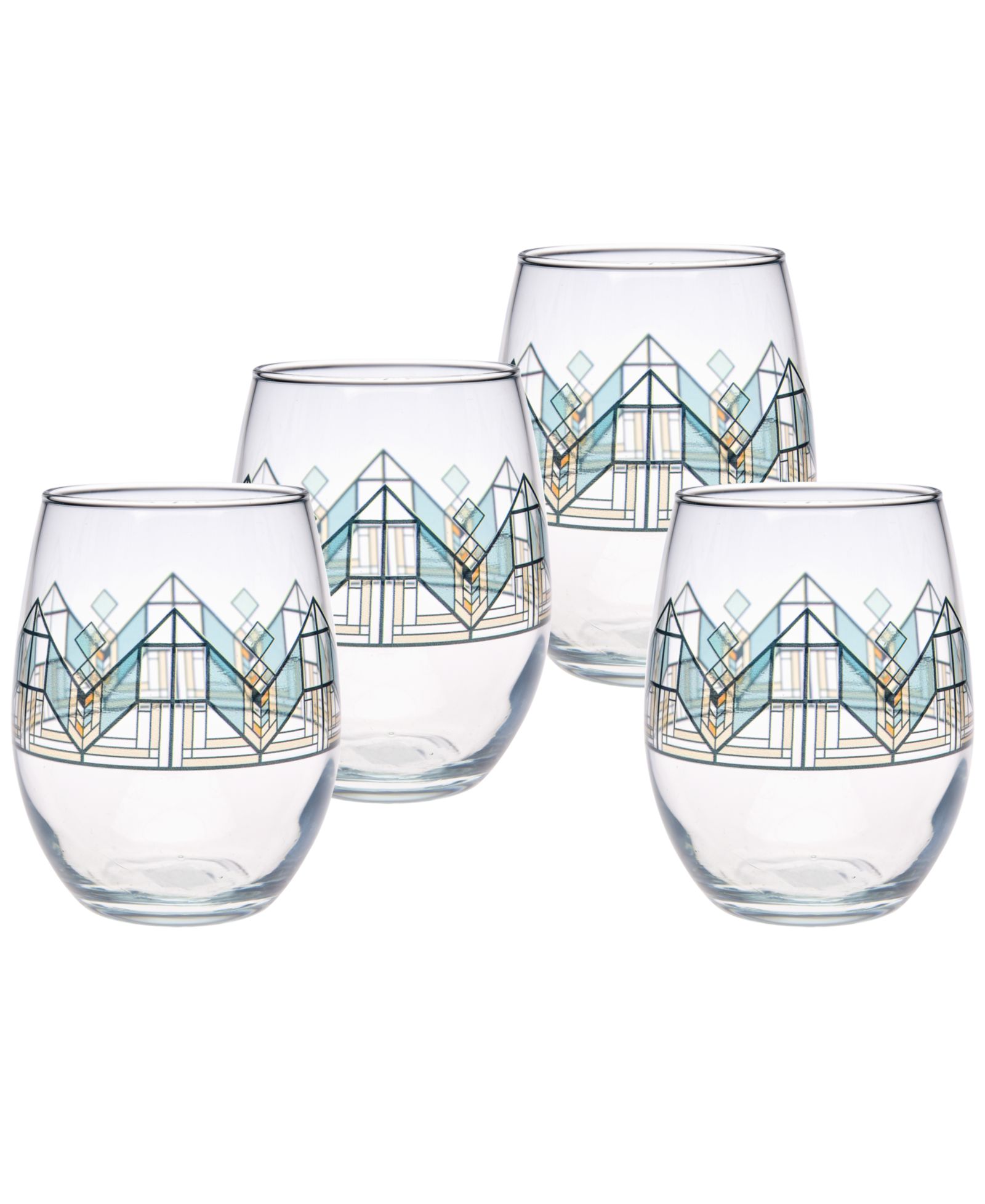 Frank Lloyd Wright Lake Geneva Tulip Stemless Wine Glasses, набор из 4 шт