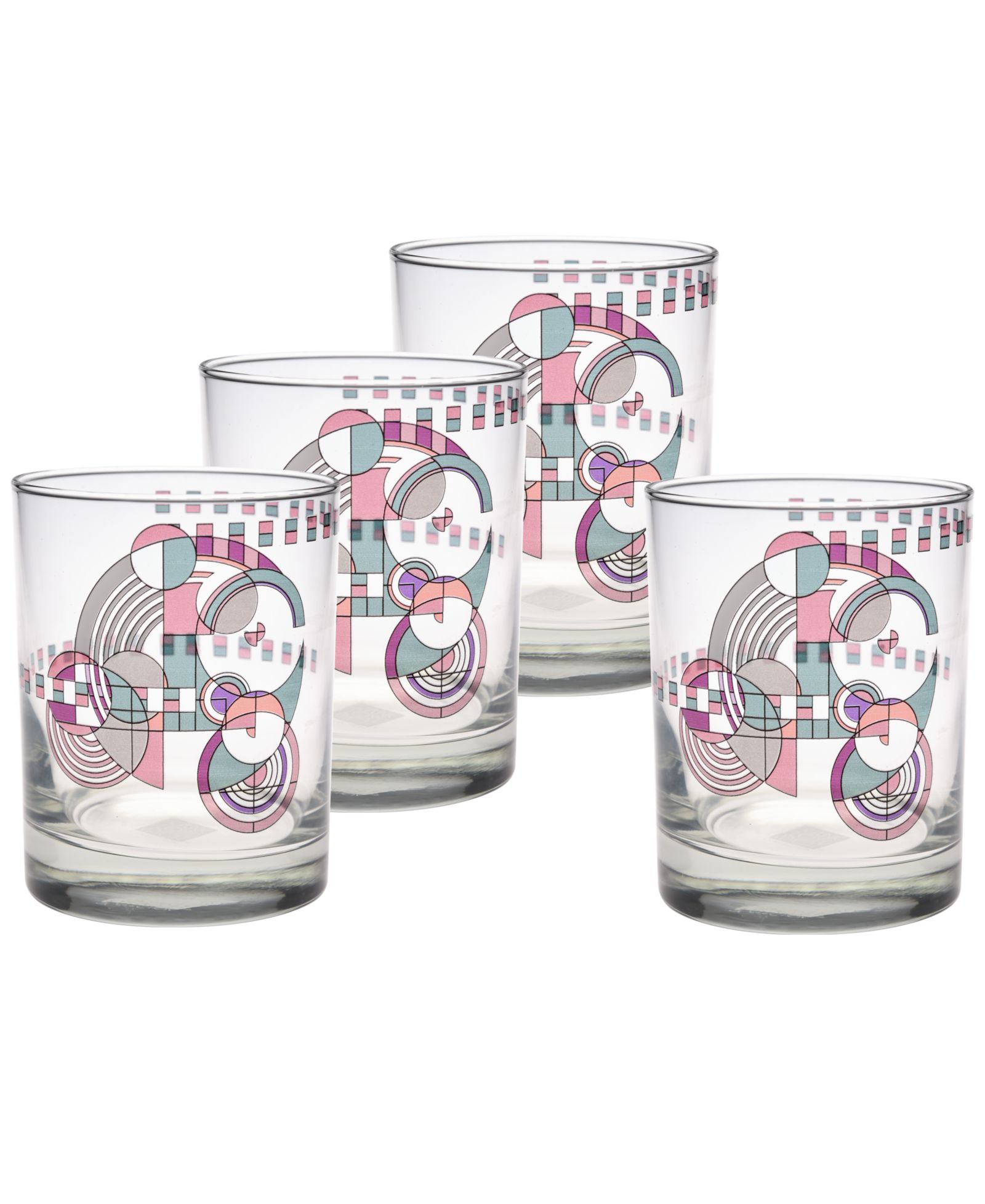 Frank Lloyd Wright Hoffman Rug Double Old Fashioned Glasses, Set of 4