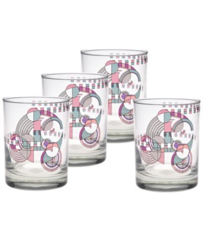 Frank Lloyd Wright Hoffman Rug Double Old Fashioned Glasses, Set of 4