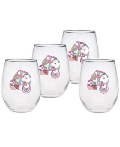 Frank Lloyd Wright Hoffman Rug Stemless Wine Glasses, Set of 4