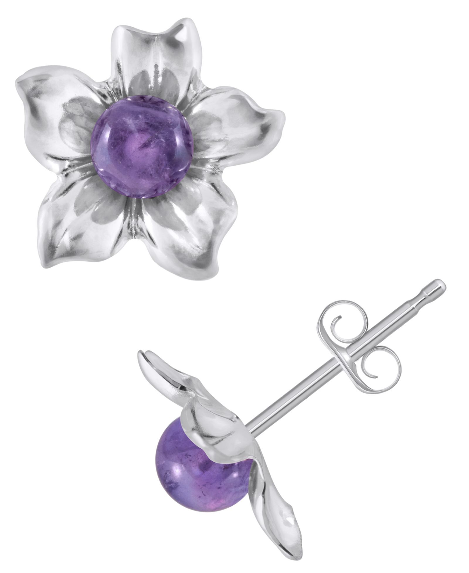 Серьги-гвоздики Macy's Amethyst Hibiscus Flower 10k Yellow Gold