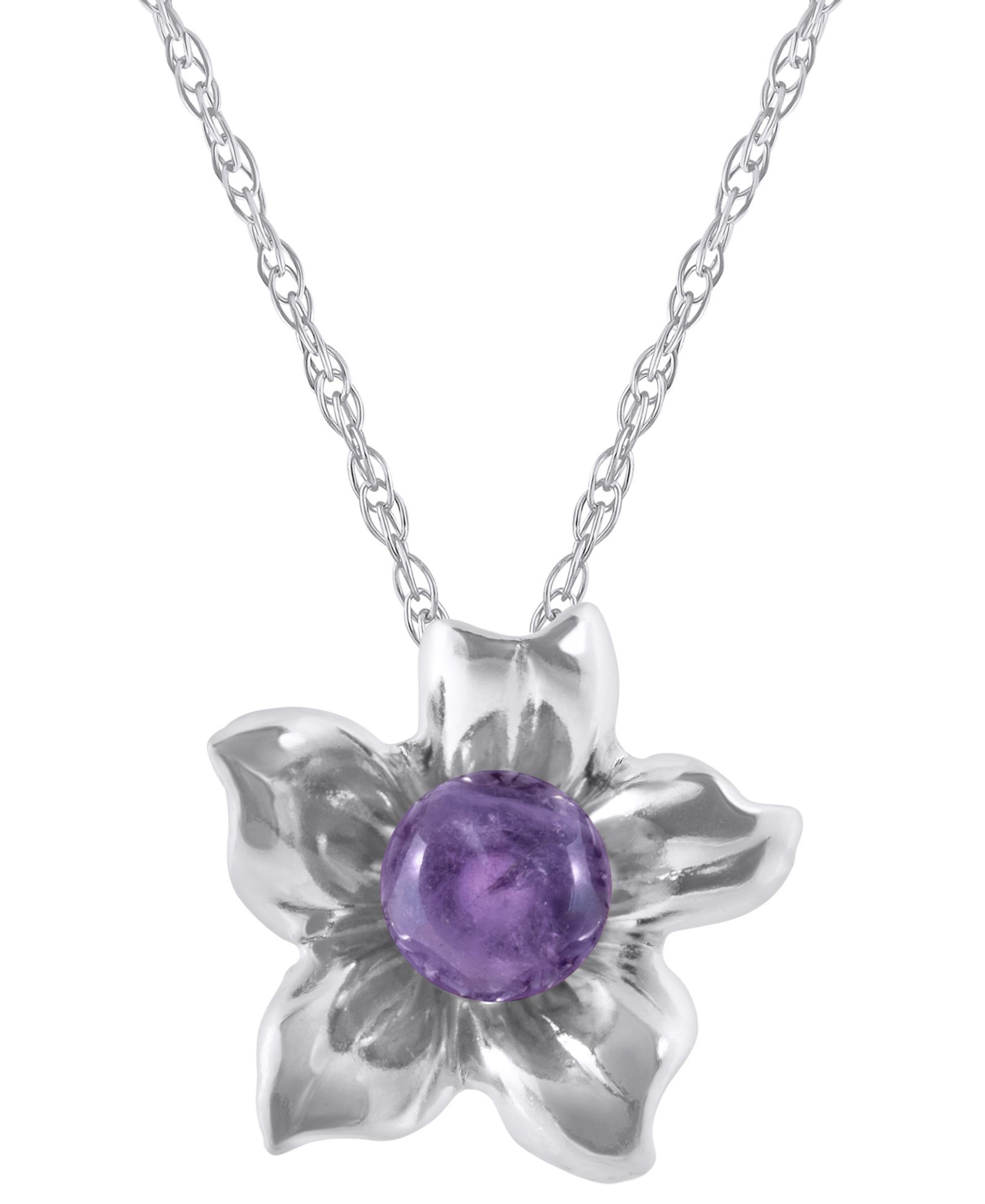 Подвеска-кулон Macy's Cape Amethyst (5/8 ct. t.w.) Hibiscus Flower в белом золоте 10k