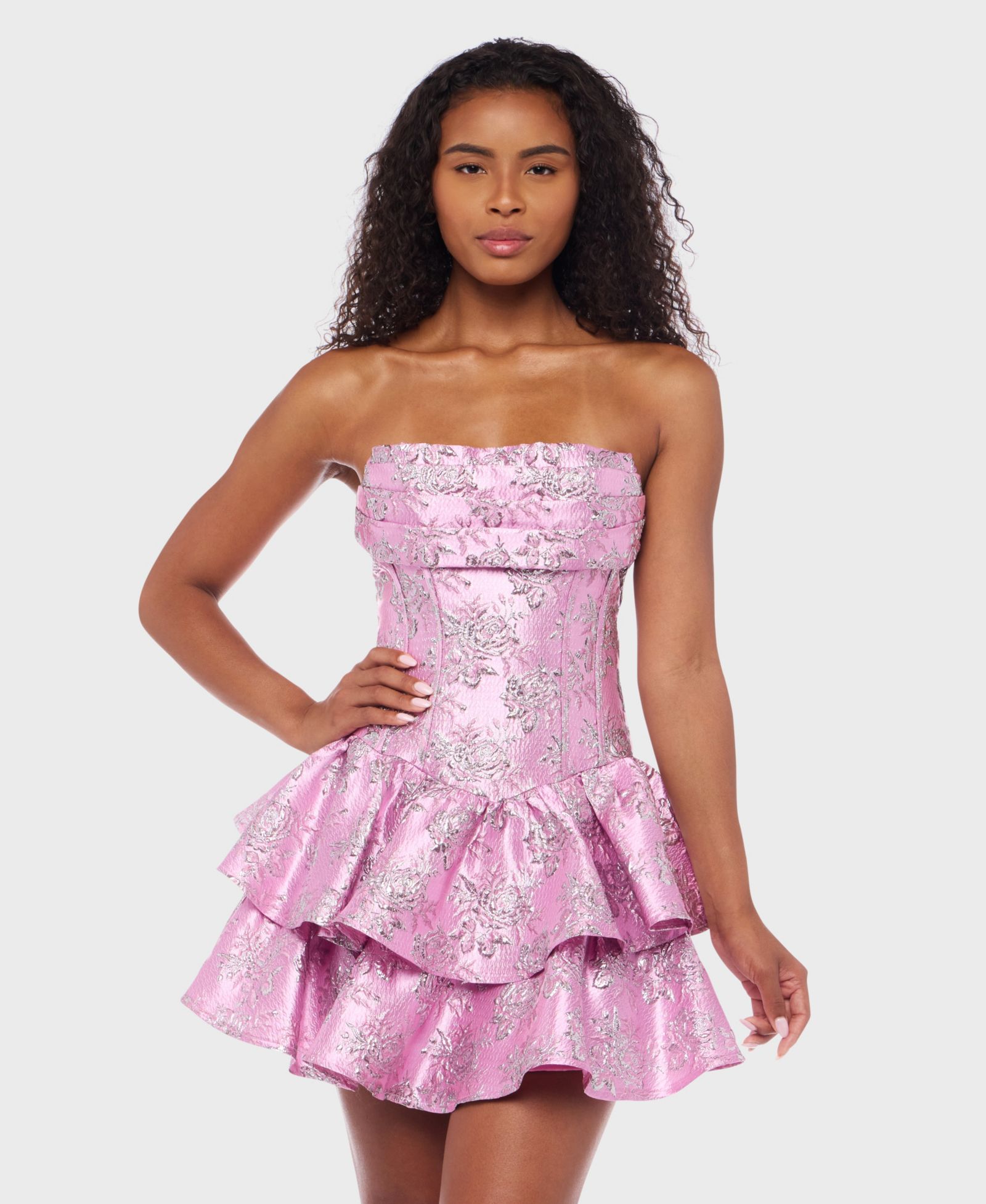Alex & Sophia Juniors' Metallic Jacquard Short Fit & Flare Dress
