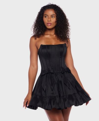 Мини-платье Alex & Sophia Juniors' Corseted Sleeveless Taffeta Fit & Flare Bow Detail
