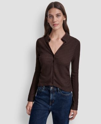 Женский топ DKNY Jeans с текстурированным воротником и пуговицами