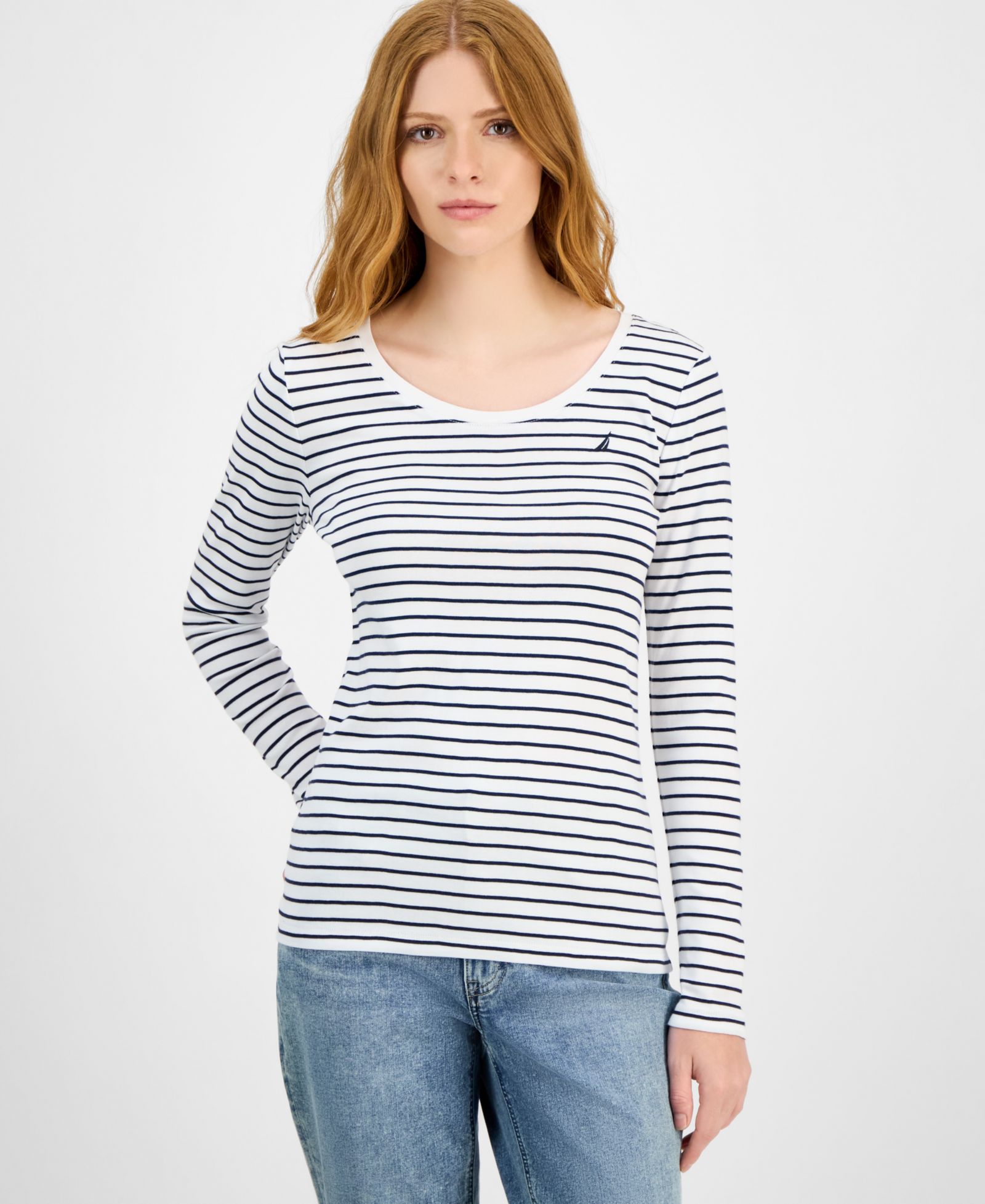 Nautica Women's Cotton Striped Scoop-Neck T-Shirt