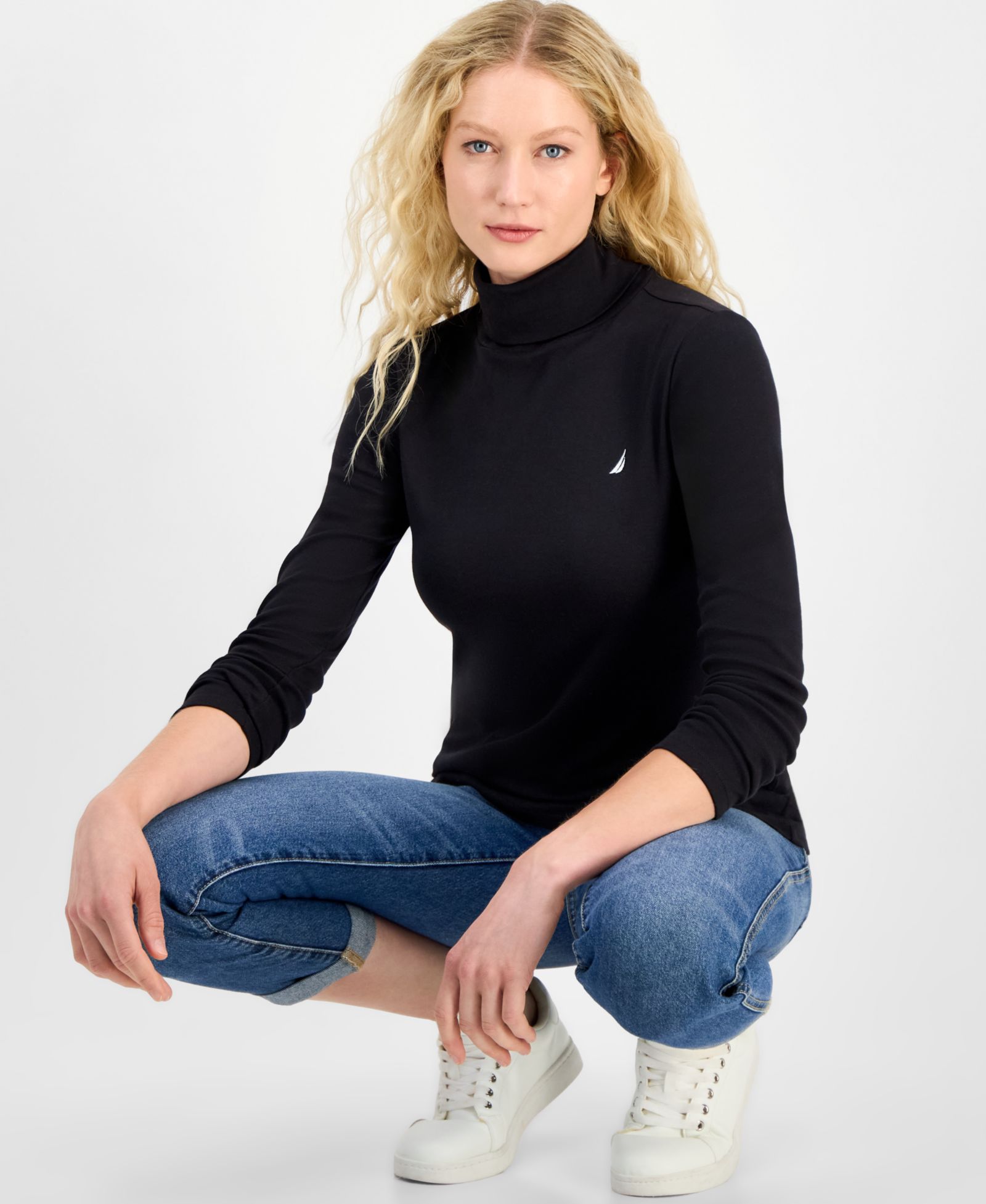 Nautica Women's Cotton Turtleneck Long-Sleeve T-Shirt