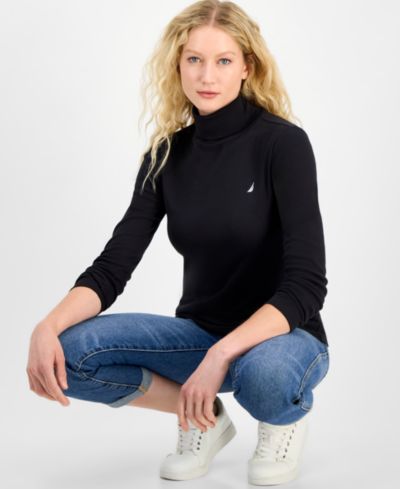 Nautica женская хлопковая футболка с длинным рукавом и воротником-гольф