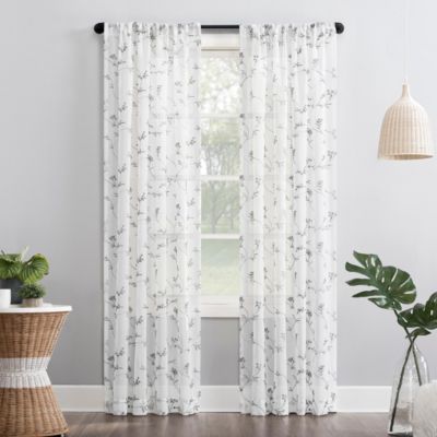 Delia Embroidered Floral Sheer Rod Pocket Curtain Panel