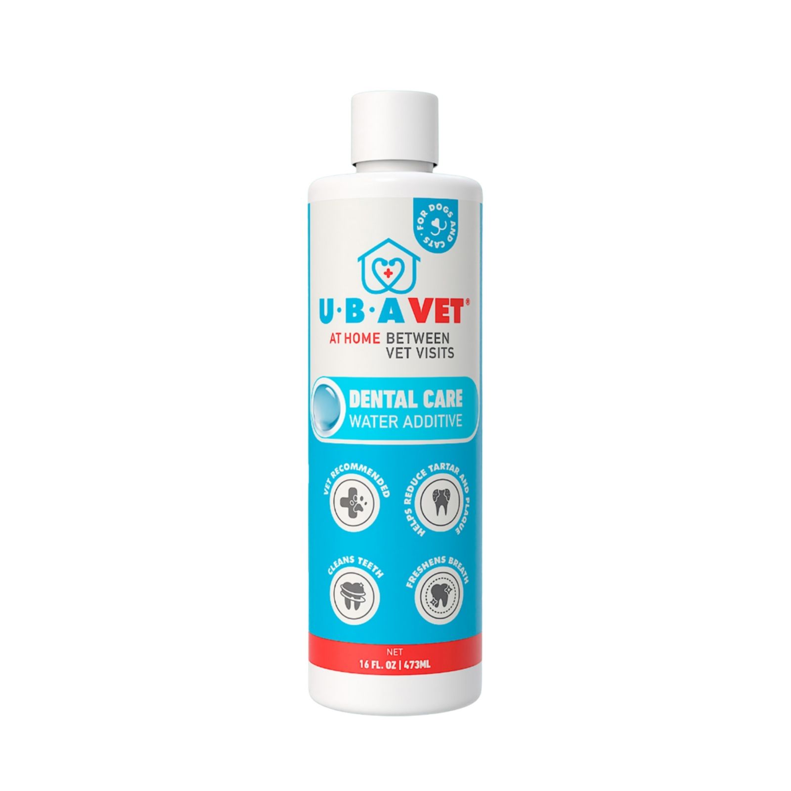 UBAVET Dental Care Water Additive for Dogs & Cats - Odorless & Tasteless Oral Health Solution (16 fl oz / 473 ml)