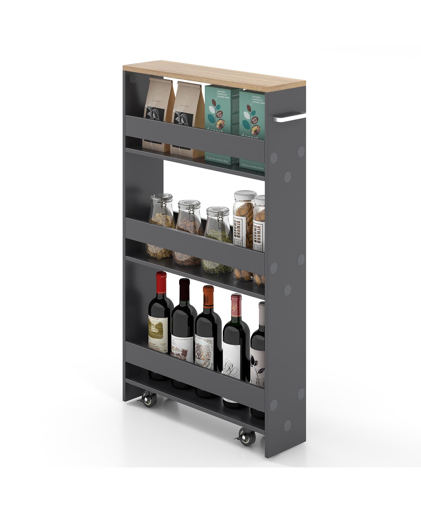 Volenca  19" Engineered wood 4 Tiers, Locking Wheels, Handle/Towel Rack, Slim Design Rolling Storage Cart