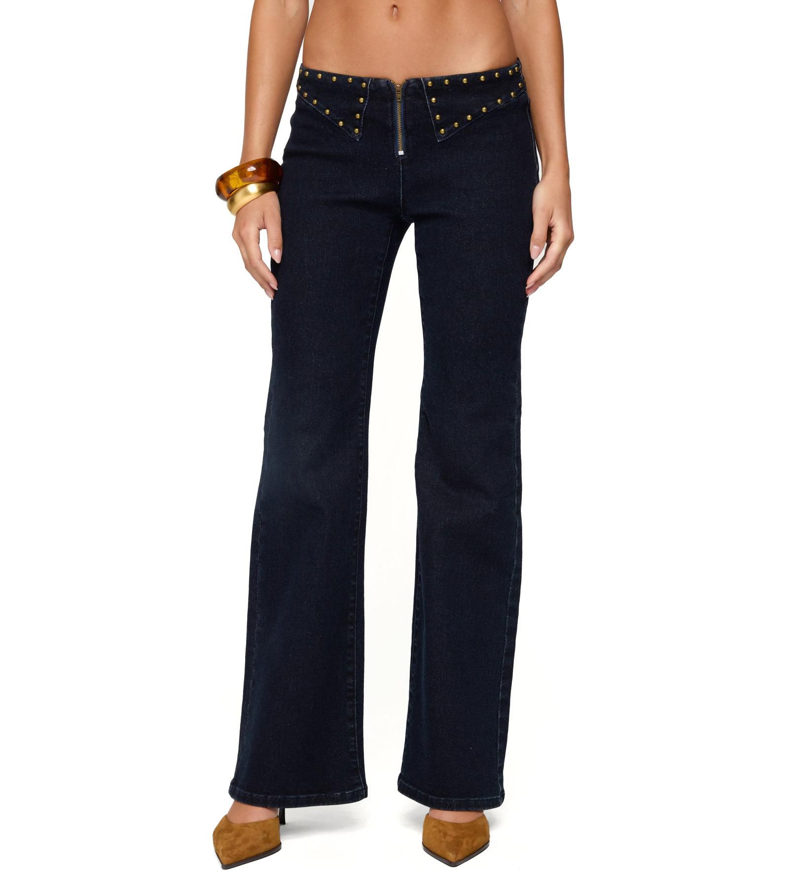 Edikted Women's Carys Studded Low Rise Flared Jeans