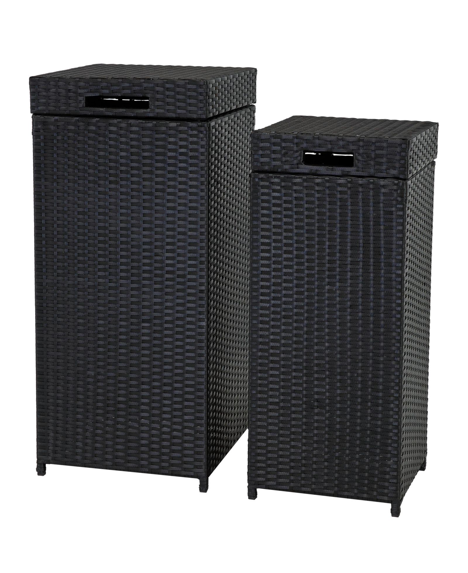 Sunnydaze Decor Wicker Indoor and Outdoor Trash Cans with Lids - Set of 2 - 26 Gal. and 15 Gal. - Black