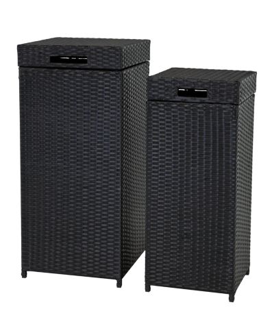 Sunnydaze Decor Wicker Indoor and Outdoor Trash Cans with Lids - Set of 2 - 26 Gal. and 15 Gal. - Black