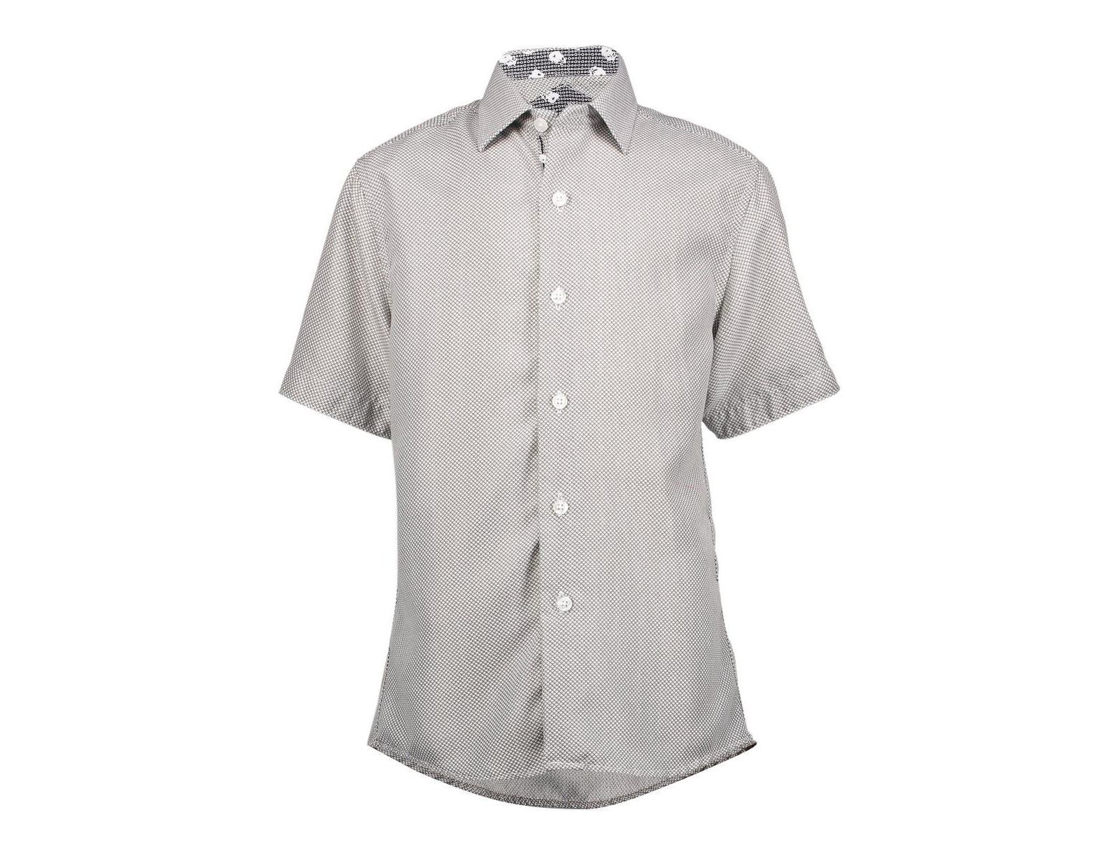 Elie Balleh Детская синяя рубашка с коротким рукавом Micro Houndstooth Slim Fit