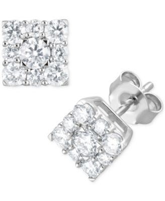 Forever Grown Diamonds Lab Grown Diamond Square Cluster Stud Earrings (1 ct. t.w.) in Sterling Silver