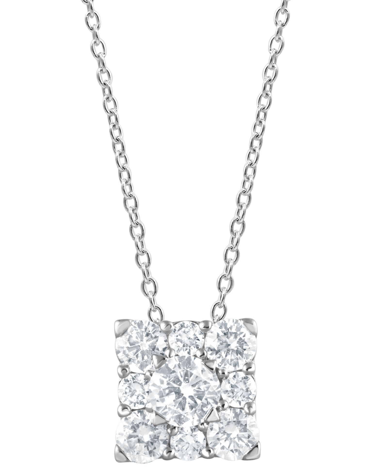 Forever Grown Diamonds Lab Grown Diamond Square Cluster Pendant Necklace (1 ct. t.w.) in Sterling Silver, 16" + 2" extender