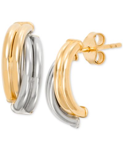 Серьги-кольца Le Vian Polished Ridged Crossover Half Hoop из двухцветного золота 10k