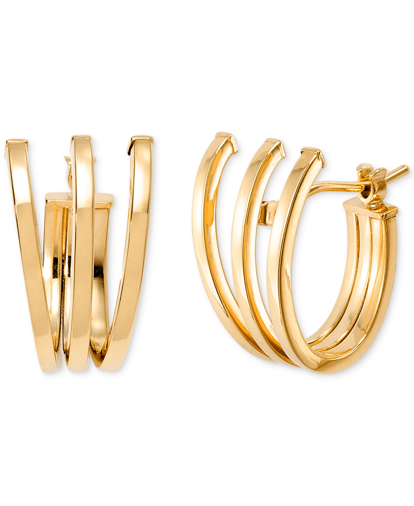 Macy's Polished Triple Row Extra-Small C Hoop Earrings in 10k Yellow Gold, 0.43"