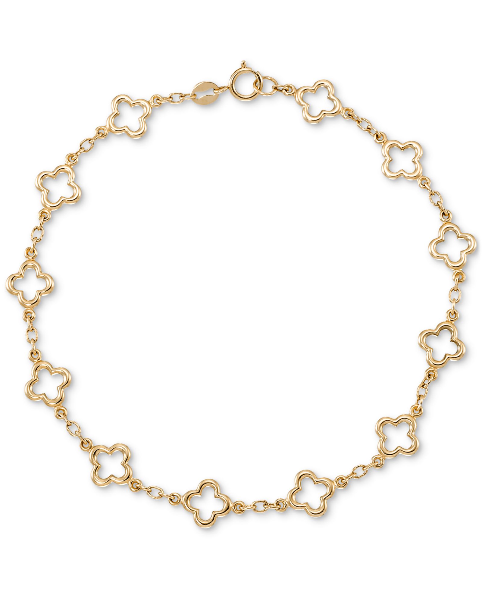 Браслет Macy's Polished Openwork Clover Link Chain в 10k Gold