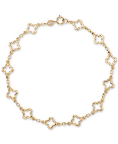 Polished Openwork Clover Link Chain Bracelet in 10k Gold