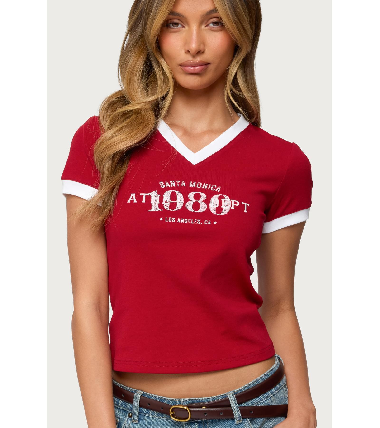 Edikted Womens Santa Monica V Neck T Shirt