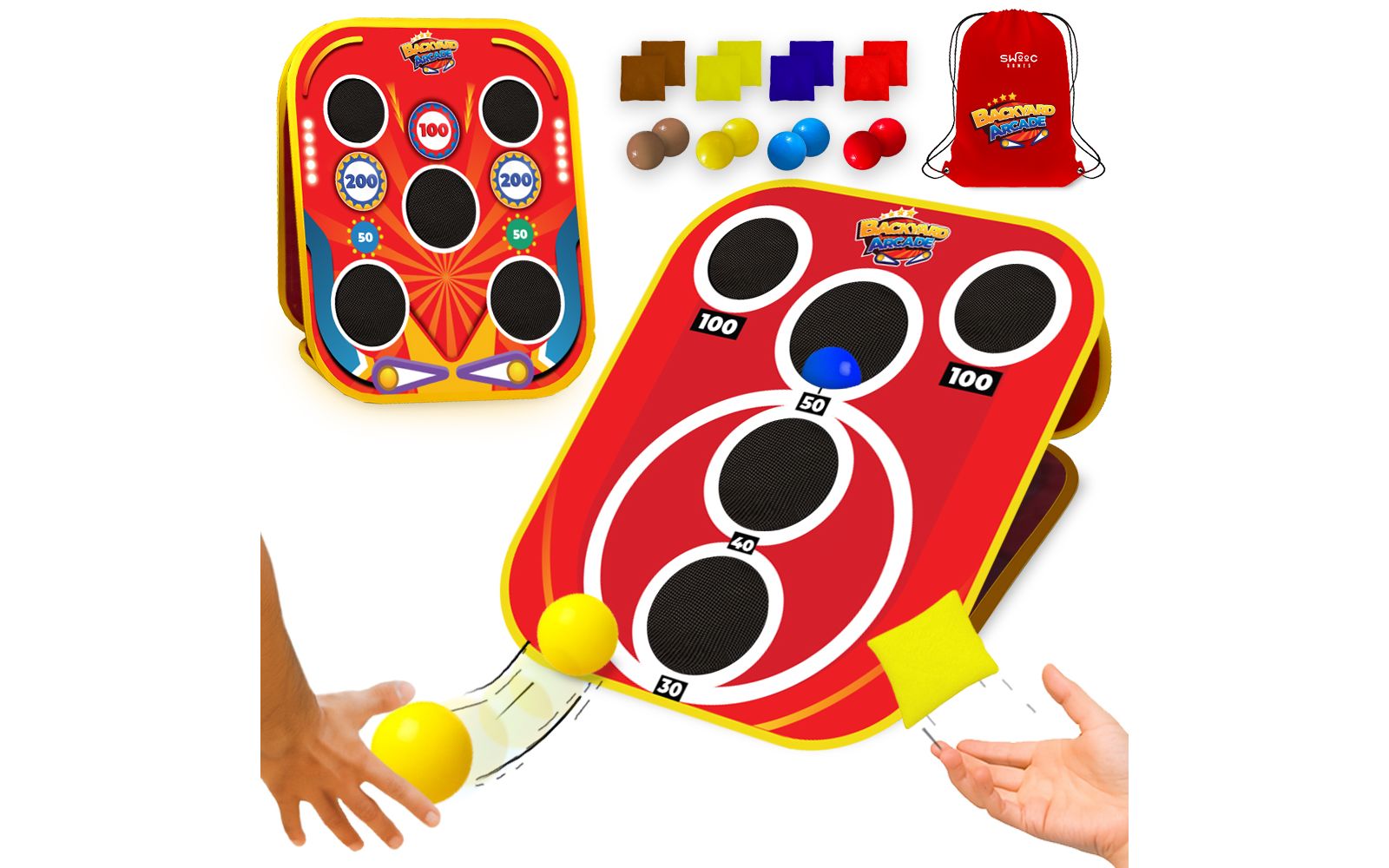 Swooc Backyard Arcade 2-in-1 Bean Bag Toss Carnival Game, For 2-8 Players, Ages 6+