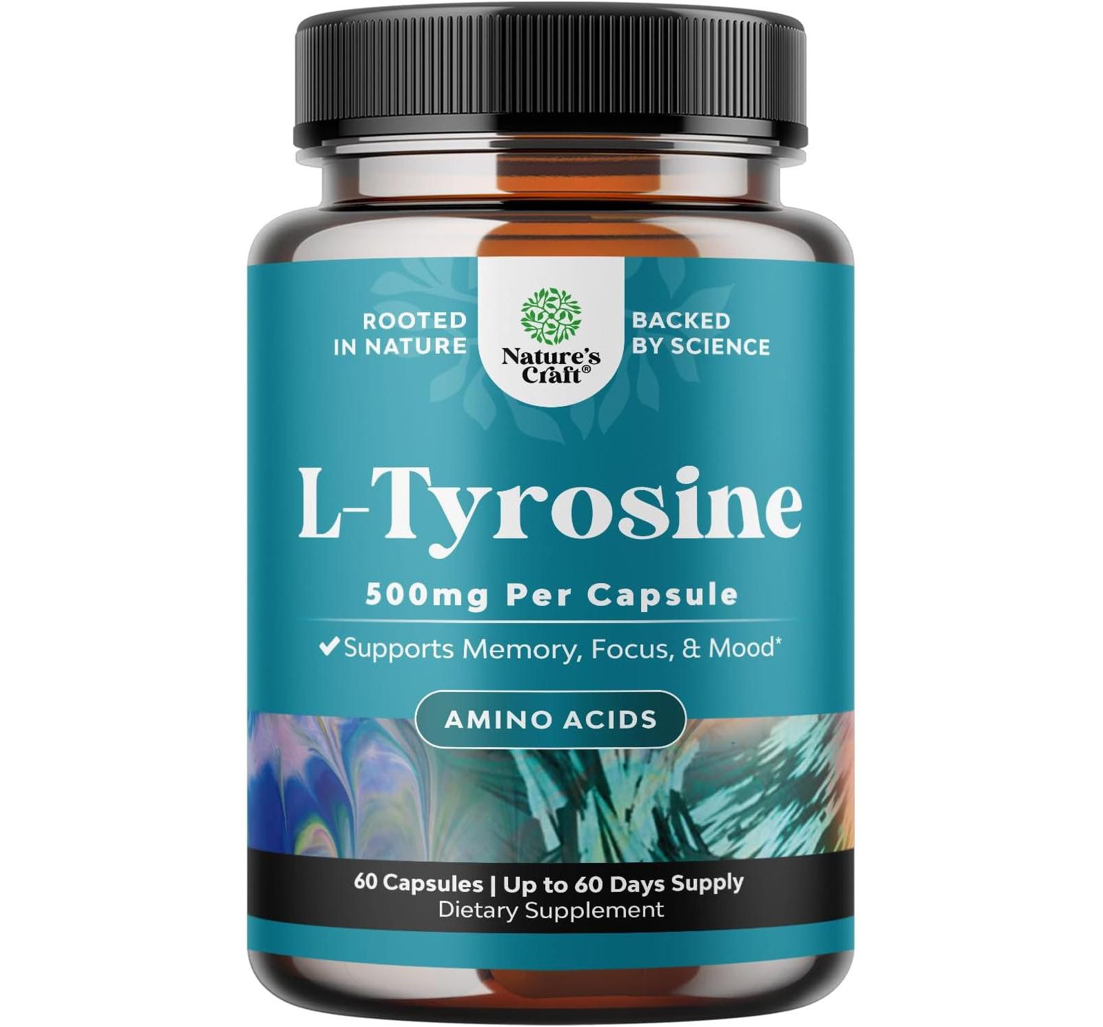 L-Tyrosine Capsule, High Strength L-Tyrosine Supplement | for Mental Energy, Mood, Focus, Attention & Cognition | 60ct