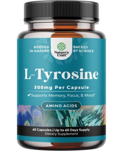 Капсулы L-Tyrosine, высокоэффективная добавка L-Tyrosine для энергии, настроения, концентрации внимания и когнитивных функций, 60 шт