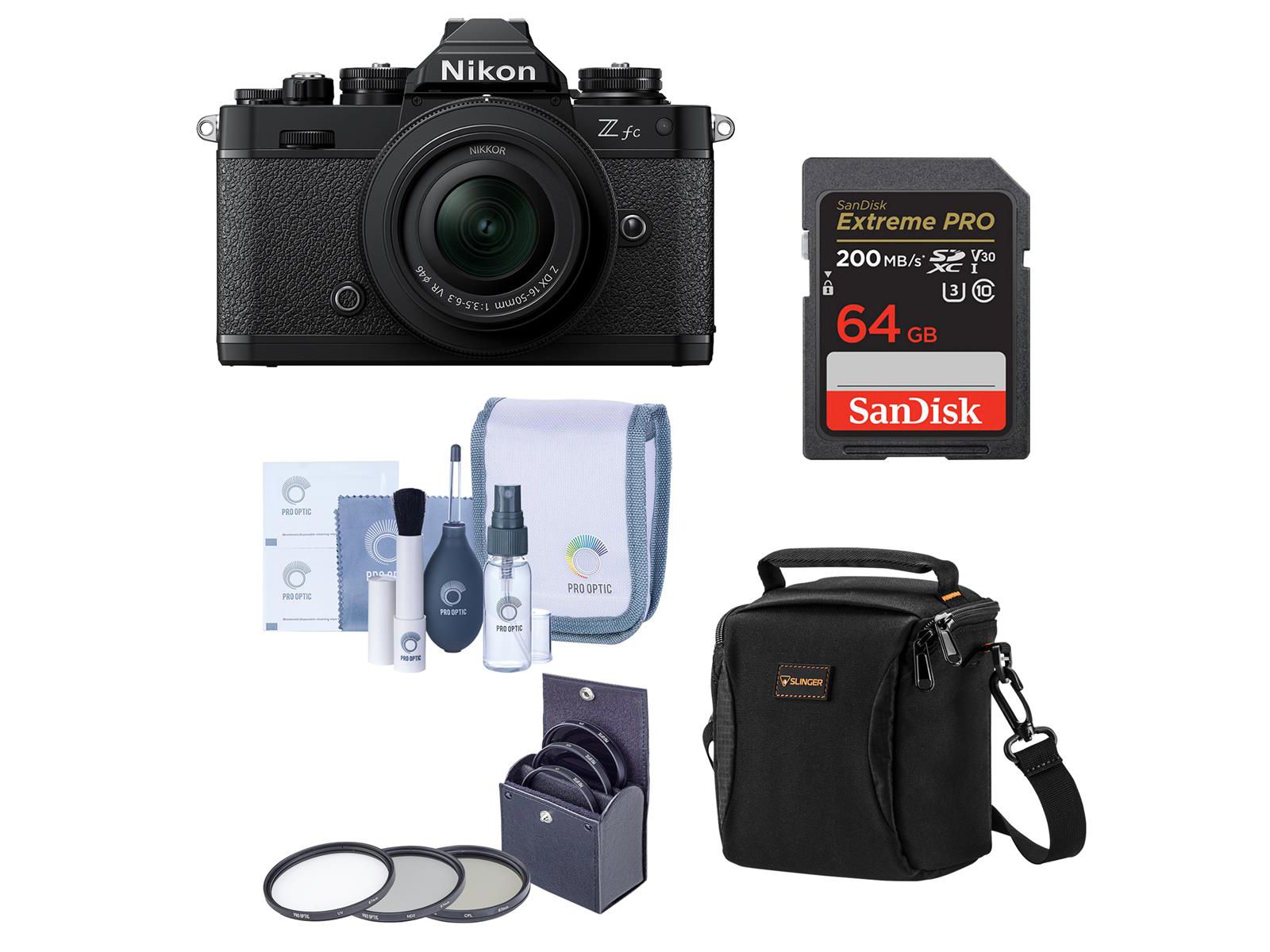 Nikon Z fc беззеркальная камера DX-формата с объективом NIKKOR Z DX 16-50mm f/3.5-6.3 VR, черная, в комплекте Candisk PRO 64GB, Alpine 120, набор фильтров Pro Optic