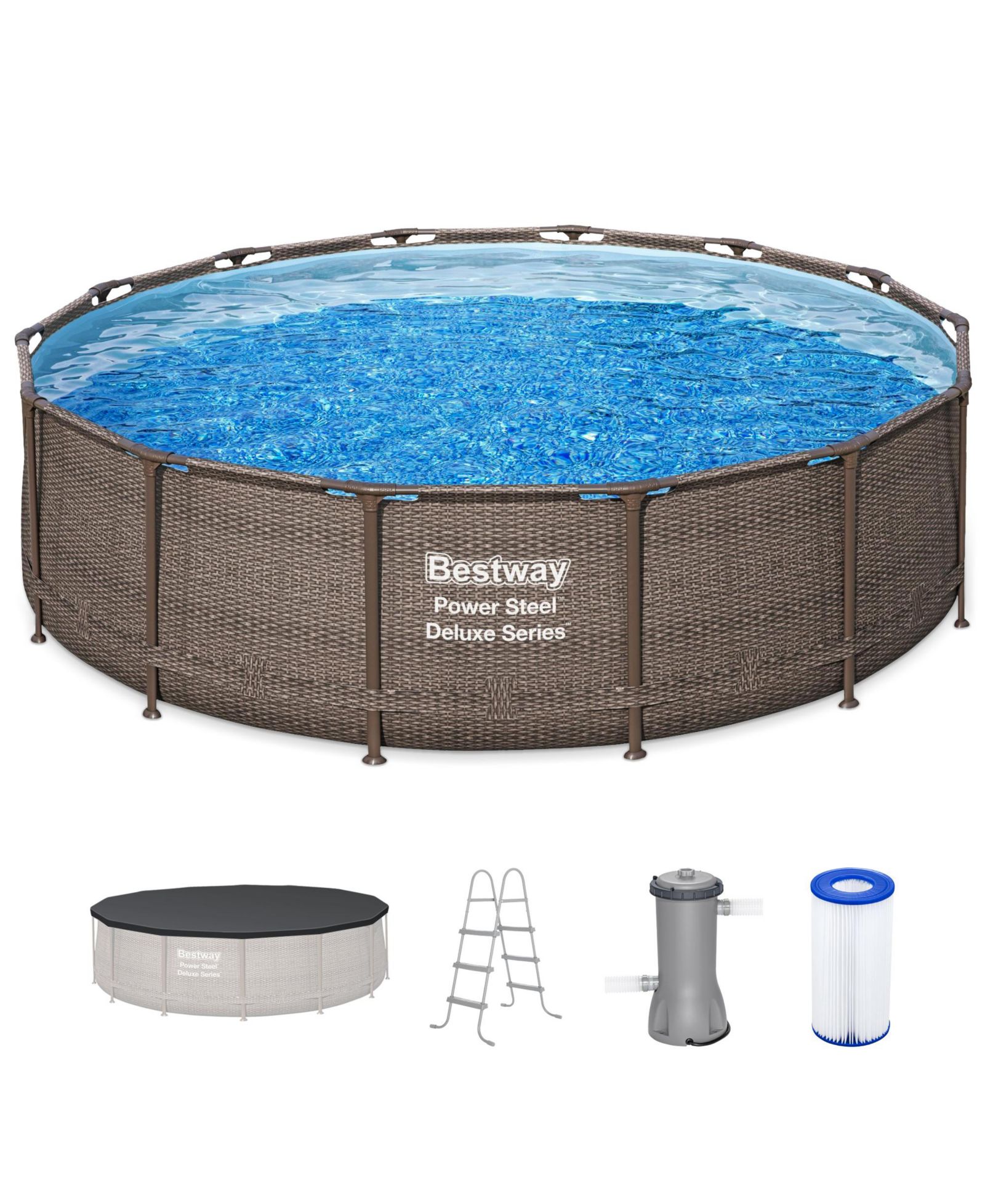 Наземный уличный бассейн Bestway Power Steel 14' x 42" с насосом