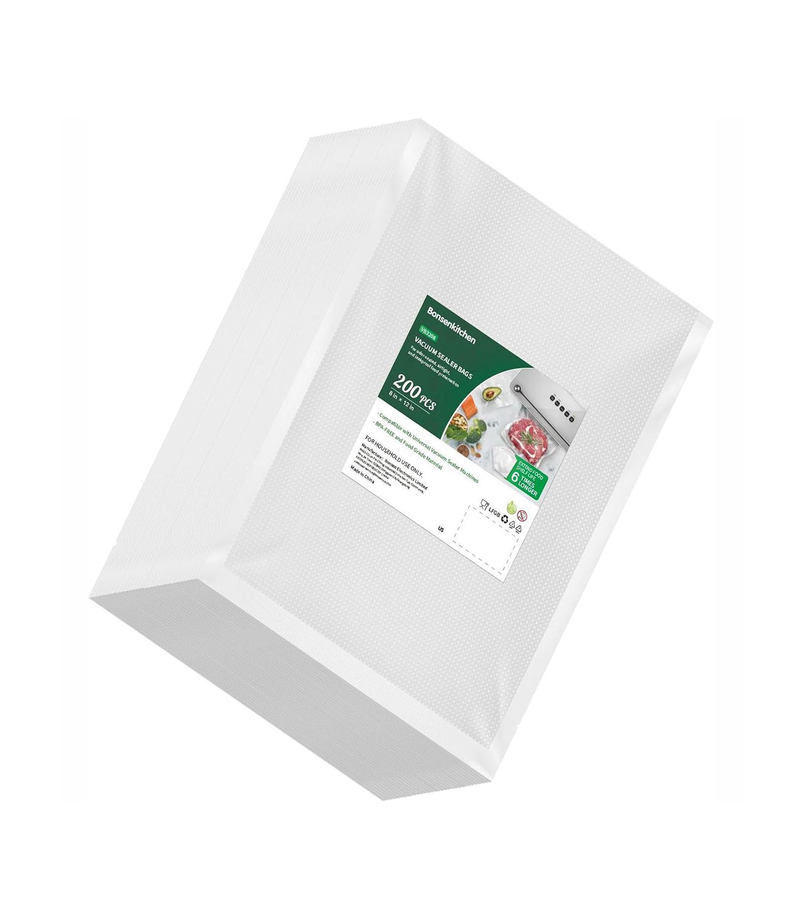 Вакуумные пакеты Bonsenkitchen Precut, 200 Quart 8" x 12"