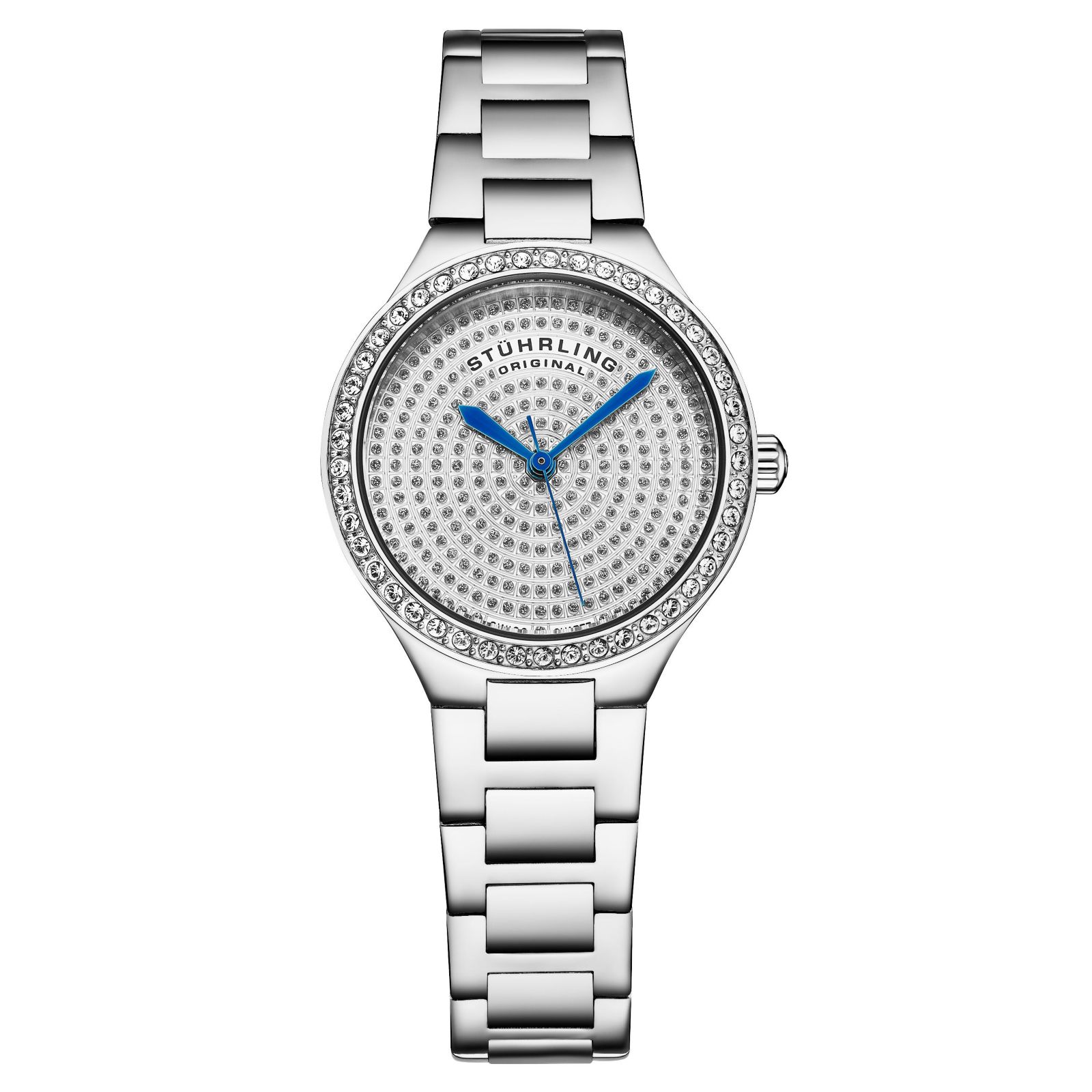 Женские кварцевые часы Stuhrling Original с серебристым циферблатом, кристаллами Swarovski и стальным браслетом
