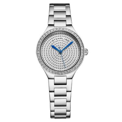 Женские кварцевые часы Stuhrling Original с серебристым циферблатом, кристаллами Swarovski и стальным браслетом