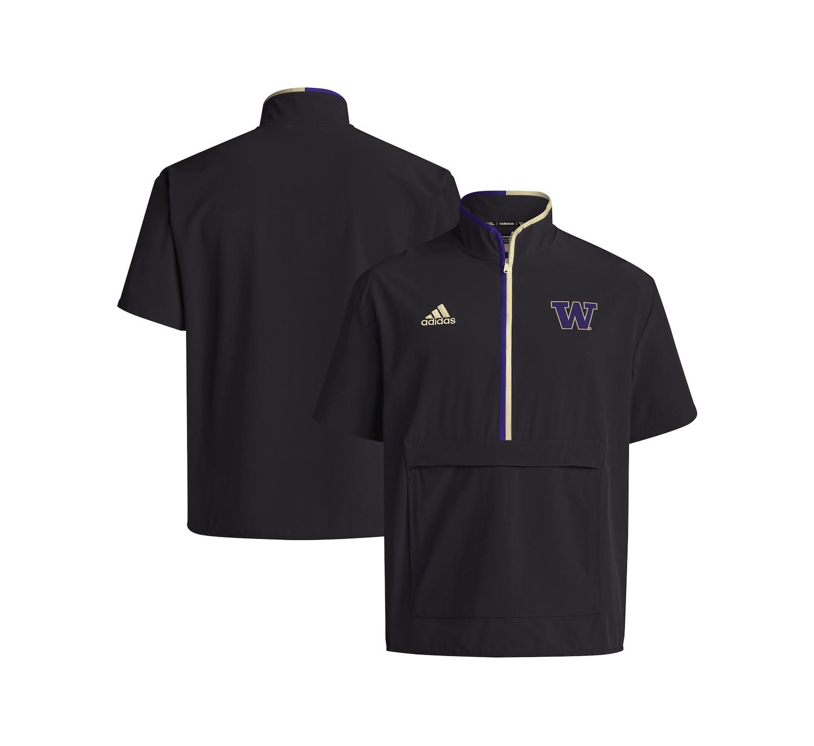 Adidas Men's Black Washington Huskies 2024 Coaches Sideline Half-Zip Short Sleeve Jacket